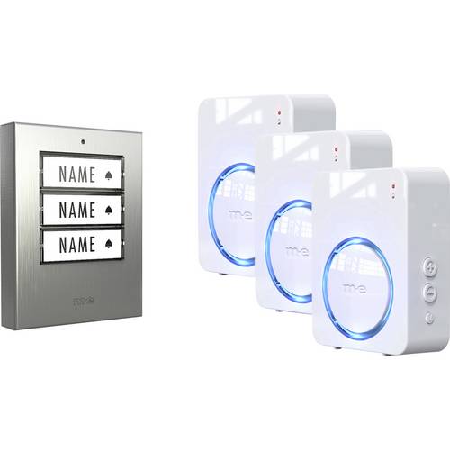 m-e modern-electronics 100166 Funkklingel Komplett-Set beleuchtet, klangaktiv, mit Bewegungsmelder, mit Namensschild