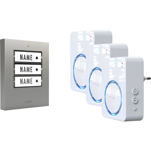 m-e modern-electronics 100168 Funkklingel Komplett-Set beleuchtet, klangaktiv, mit Bewegungsmelder, mit Namensschild