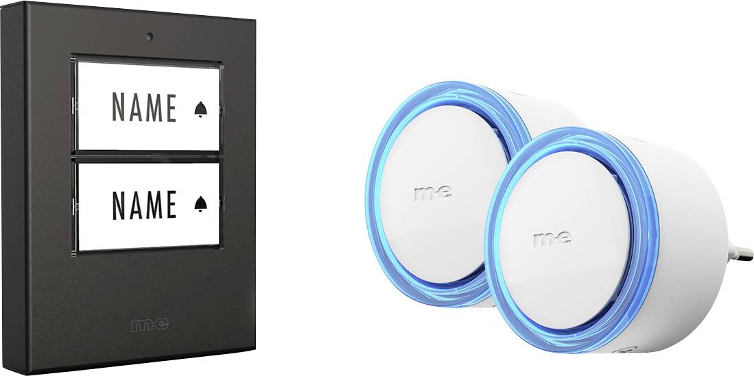 m-e modern-electronics 100142 Funkklingel Komplett-Set beleuchtet, mit Namensschild