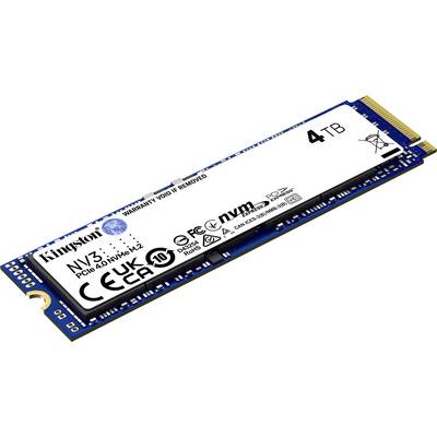 Kingston NV2 PCIe 4.0 NVMe M.2 SSD, 4 TB Kapazität, gekennzeichnet mit Modell- und Konformitätslogos.