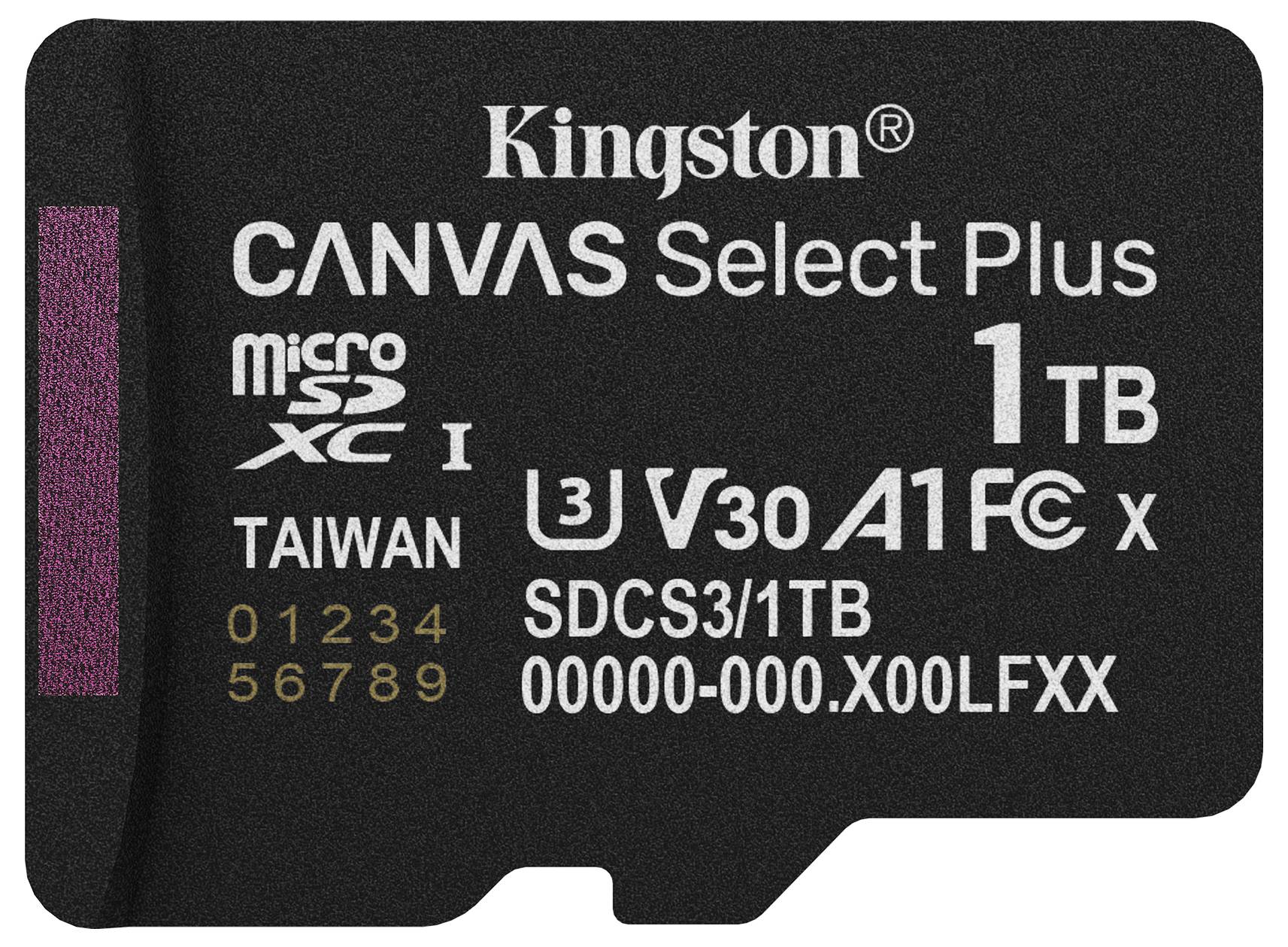 'Kingston Canvas Select Plus 1TB microSDXC-Karte, UHS-I, V30, A1, Klasse 10.'