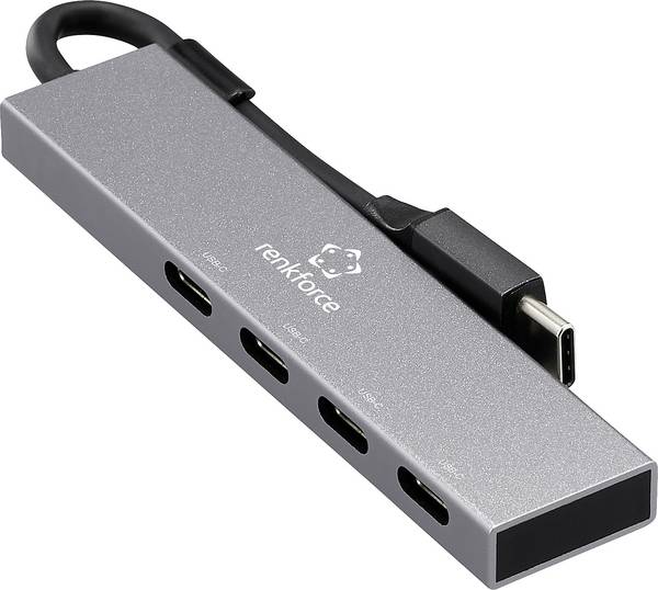 Renkforce RF-6902308 USB-Hub 4 Port USB-C® USB 3.2 Gen2 10 GBit/s mit USB-C® Stecker Grau RF-USBCH-205