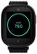 Eine schwarze Smartwatch zeigt eine Schrittzahl von 750 mit einem kreisförmigen Fortschrittsbalken um die Zahl herum, beschriftet mit 'Schritte'.