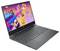 Ein schlanker, schwarzer Laptop mit einem brillanten Display, das eine lebendige Spielszene mit Comicfiguren und leuchtenden Mustern zeigt.
