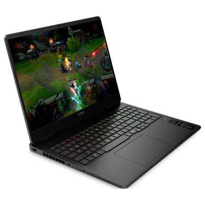 Ein Gaming-Laptop mit einer farbenfrohen LED-beleuchteten Tastatur, der eine Videospielszene mit lebendiger Action und Charakteren auf dem Bildschirm zeigt.