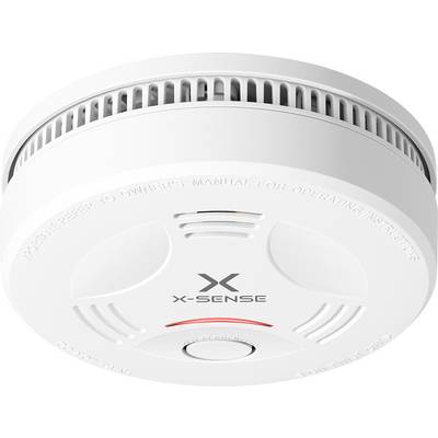Ein runder, an der Decke montierter Rauchmelder mit der Aufschrift "X-Sense", der ein zentrales Logo, ein Lüftungsgitter und eine sichtbare Kontrollleuchte aufweist.