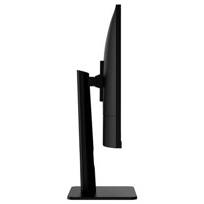 Ein schlanker, moderner Computermonitor, der aus einem Seitenwinkel gezeigt wird und seinen dünnen Rahmen und minimalistischen Ständer betont.