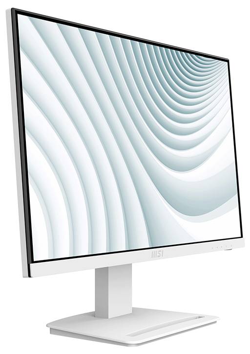 Ein weißer Computermonitor mit einem Ständer zeigt ein Muster aus konzentrischen, gekrümmten Linien, die auf dem Bildschirm eine optische Täuschung erzeugen.