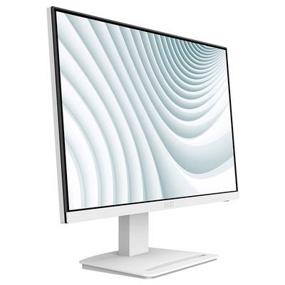 Ein weißer Computermonitor mit einem Ständer zeigt ein Muster aus konzentrischen, gekrümmten Linien, die auf dem Bildschirm eine optische Täuschung erzeugen.
