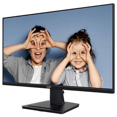 Eine Frau und ein Kind lächeln verspielt und formen mit ihren Fingern eine Brille vor ihren Augen, aufgenommen auf einem Computermonitorbildschirm.