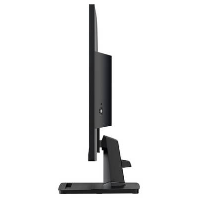 Seitenansicht eines Flachbildschirm-Computermonitors mit schlankem Design und verstellbarem Ständer, der seinen eleganten und modernen Profil präsentiert.