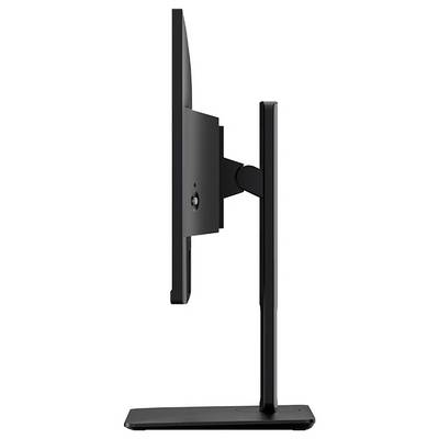 Seitenansicht eines dünnen, modernen Computermonitors auf einem Ständer.