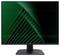 Ein Desktop-Computermonitor mit modernem Design zeigt ein grünes abstraktes geometrisches Muster auf dem Bildschirm und steht auf einem Ständer.