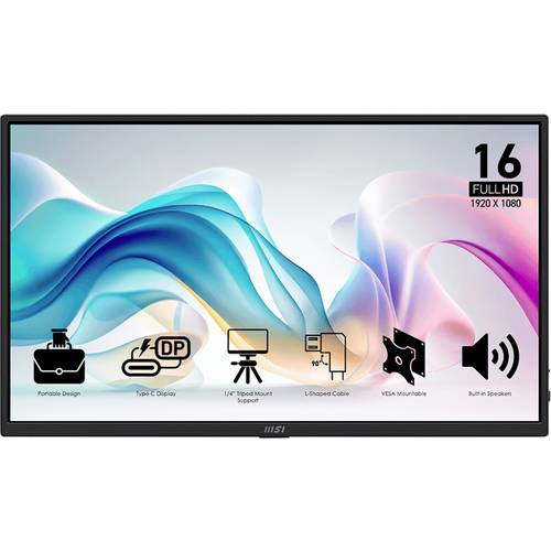 Thumbnail - MSI PRO MP165DE LED-Monitor EEK E (A - G) 39.6 cm (15.6 Zoll) 1920 x 1080 Pixel 16:9 4 ms HDMI®, USB-C®, Kopfhörer-Buchs...