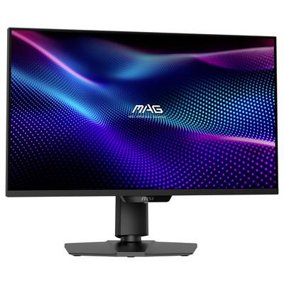 Ein Computermonitor, der ein buntes Wellenmuster mit dem Text 'MAG' und 'MEG ARISEA GAMING' auf dem Bildschirm zeigt.