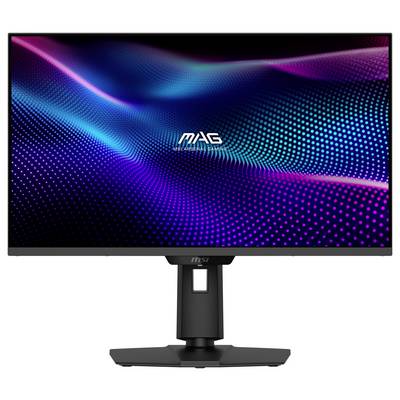 Ein Computermonitor, der ein lebendiges, farbenfrohes digitales Wellenmuster mit Farbverläufen in Blau, Lila und Rosa zeigt, mit dem Text 'MAG'.
