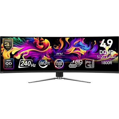 'MSI QD OLED 49" Gaming-Monitor mit 240 Hz Bildwiederholrate, 1800R Krümmung und 5120x1440 DQHD-Auflösung, mit lebendigen Farben.'