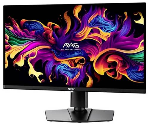 Ein Computermonitor, der lebendige, wirbelnde abstrakte Muster in verschiedenen Farben zeigt. Das Logo 'MAG' ist in der Mitte des Bildschirms sichtbar.