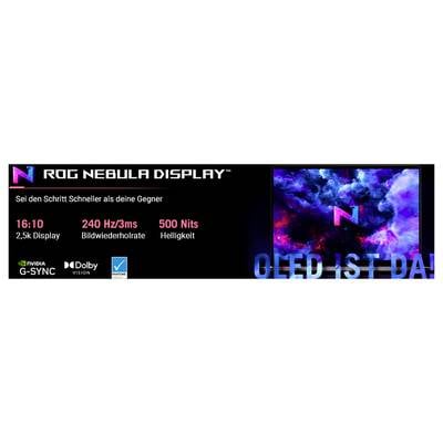 ROG Nebula Display<br><br>• 16:10<br>• 2,5K Display<br>• 240 Hz/3 ms Reaktionszeit<br>• 500 Nits Helligkeit<br><br>"Sei den Schritt schneller als deine Gegner"