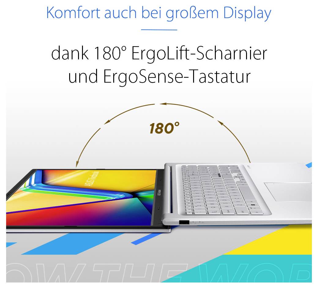 Komfort auch bei großem Display dank 180° ErgoLift-Scharnier und ErgoSense-Tastatur