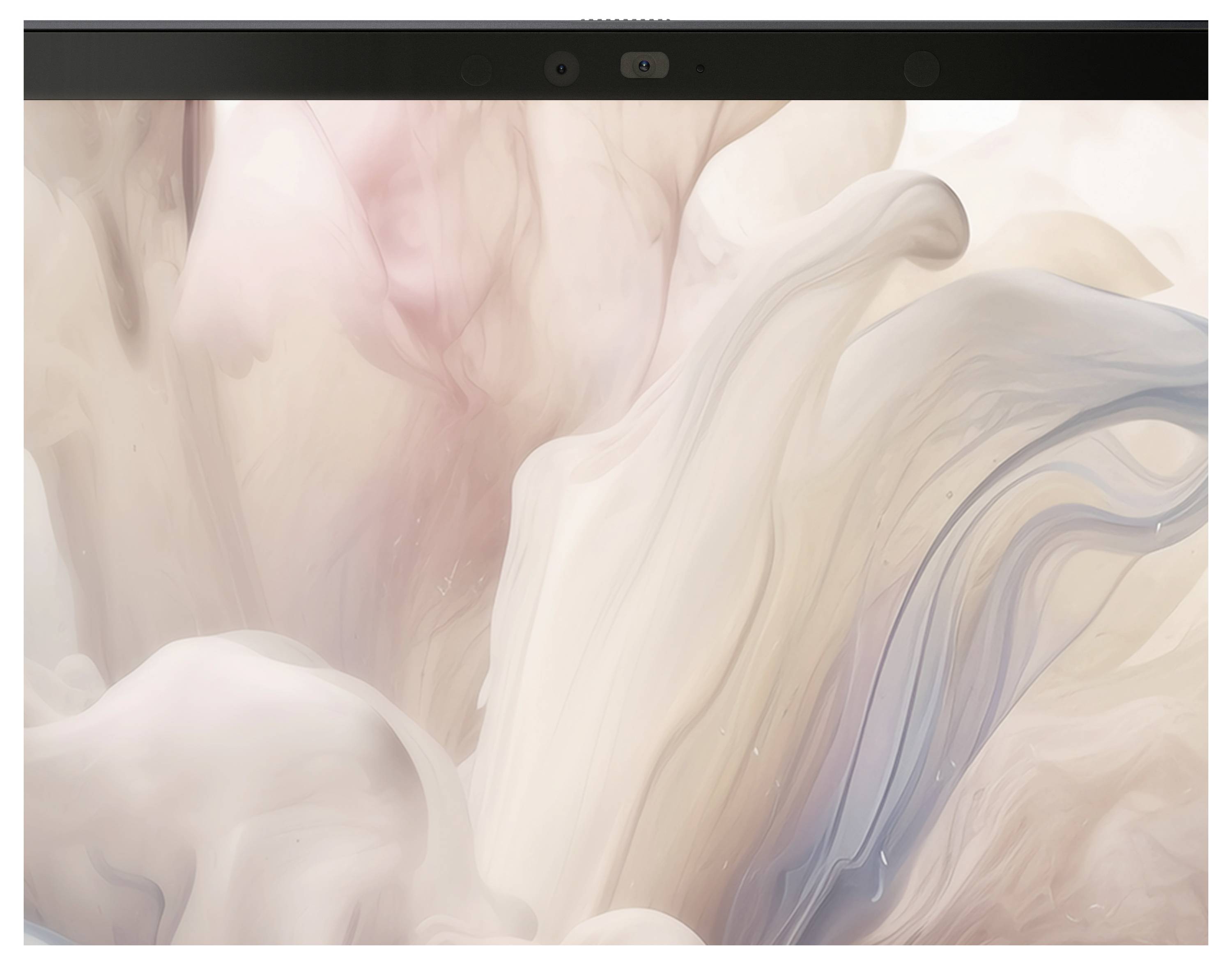 Abstrakte Kunst mit wirbelnden Pastellfarben in sanften Rosa-, Beige- und Grautönen, die eine fließende Bewegung oder sanfte Wolken nachahmen.