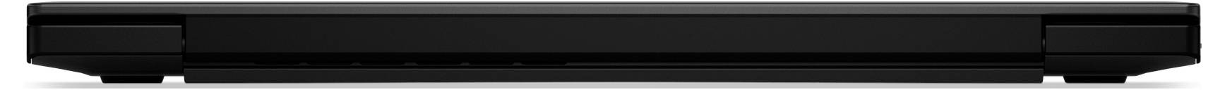 Ein schwarzes, rechteckiges elektronisches Gerät mit nach vorne gerichteten Schlitzen, möglicherweise eine Spielkonsole oder ein Mediaplayer, von vorne dargestellt.