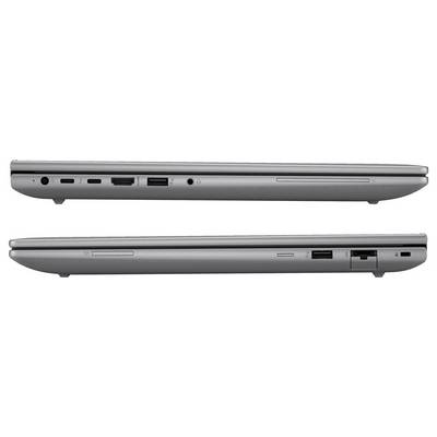 Seitenansicht zum Vergleich zweier Laptops mit verschiedenen Anschlüssen wie USB, HDMI, Ethernet und Audioanschlüssen auf silbernen Gehäusen.