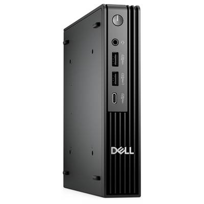 Ein schlanker, schwarzer Dell-Desktop-Computer mit zwei USB-Anschlüssen und einem Einschaltknopf auf der Frontblende.