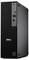 Ein schwarzer Dell-Desktop-Computertower mit vertikalen Lüftungsschlitzen an der Frontplatte, ausgestattet mit mehreren USB-Anschlüssen und Audioports.