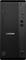 Ein schwarzer Lenovo-Desktop-Tower mit gerippter Frontblende. Er verfügt über mehrere USB-Anschlüsse, einen Kopfhörereingang und ein optisches Laufwerk.
