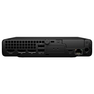 Das Bild zeigt die Rückseite eines schwarzen elektronischen Geräts mit mehreren Anschlüssen, darunter drei HDMI-Ports, zwei USB-Ports, Ethernet und einen Stromanschluss.
