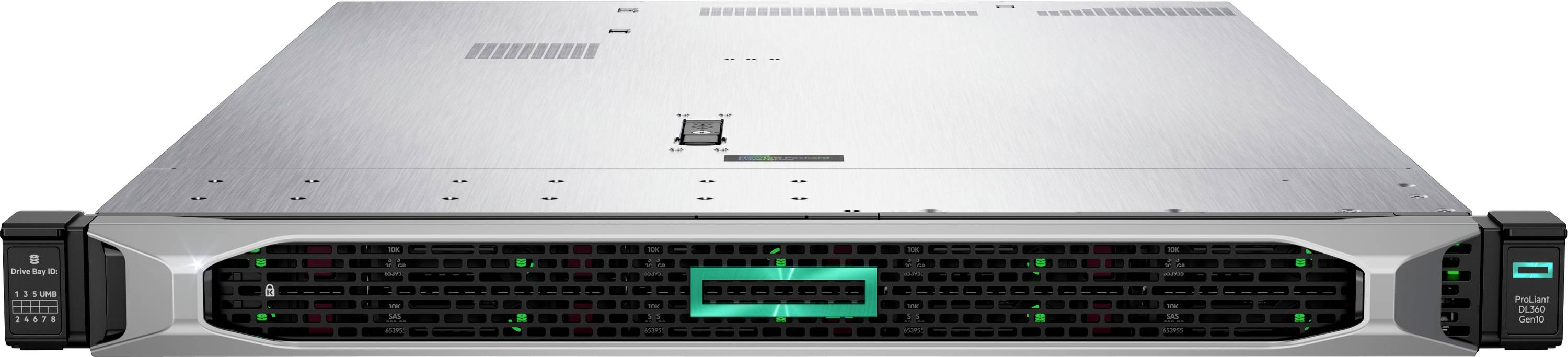 Ein Rack-Server in Silber mit schwarzer Frontblende verfügt über ein leuchtendes grünes Logo und Anzeigen, der für High-Performance Computing in Rechenzentren entwickelt wurde.