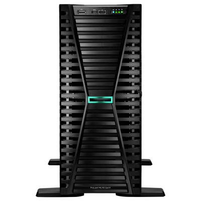 Ein schwarzer Tower-Server mit horizontalen Schlitzen und USB-Anschlüssen oben. Der Server ist für Unternehmensumgebungen konzipiert und gewährleistet hohe Leistung.