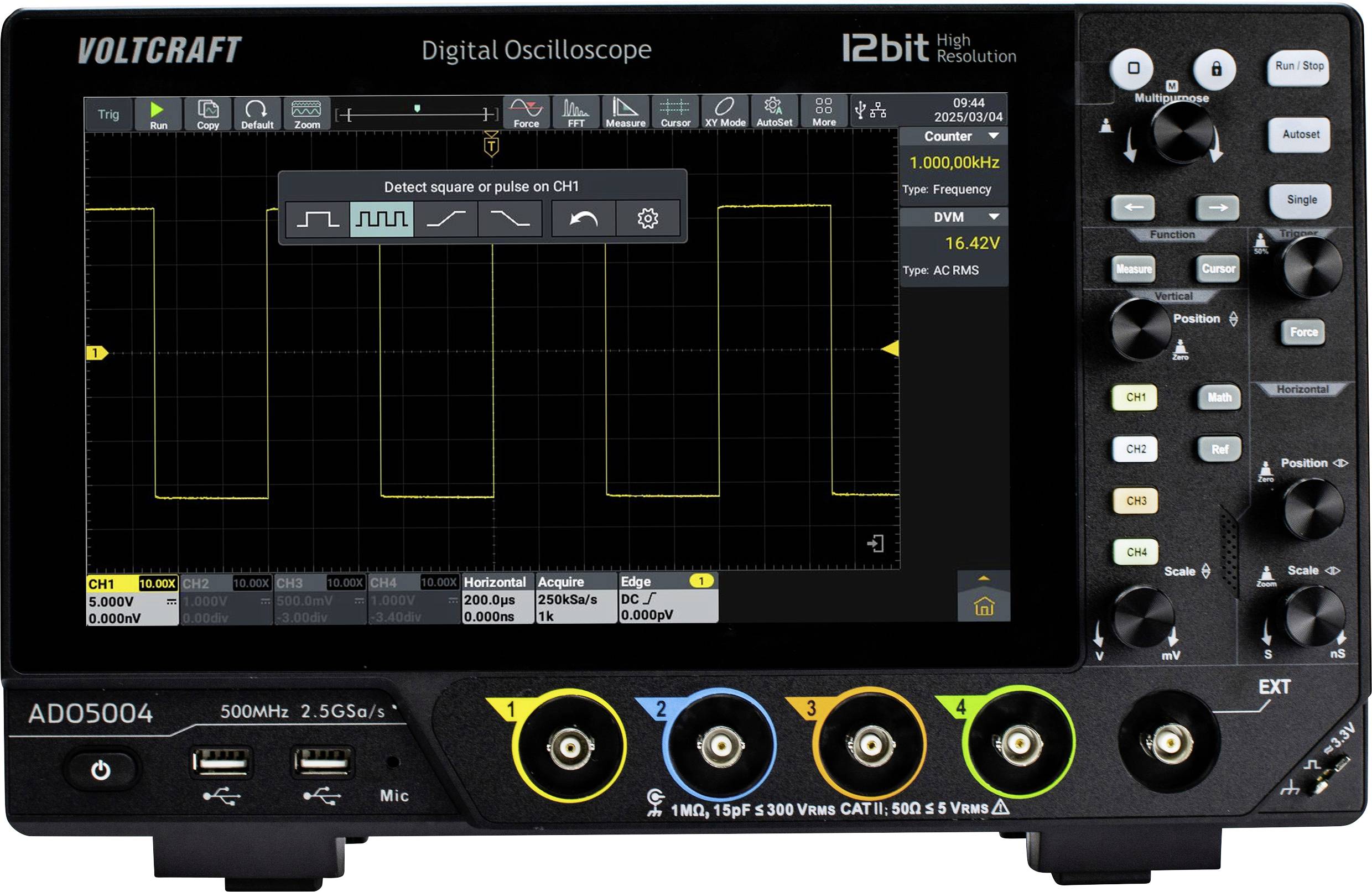 VOLTCRAFT ADO-5004 Digital-Oszilloskop 500 MHz 2.5 GSa/s 250 Mpts 12 Bit Digital-Speicher (DSO) 1 St. VC-17257145