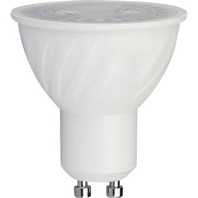 Eine weiße LED-Lampe mit GU10-Sockel, entwickelt für Energieeffizienz und Spotbeleuchtung.