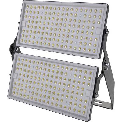 Doppel-LED-Scheinwerfer mit mehreren kleinen Glühbirnen, montiert auf einem verstellbaren Halterungssystem für vielseitige Außenbeleuchtung.