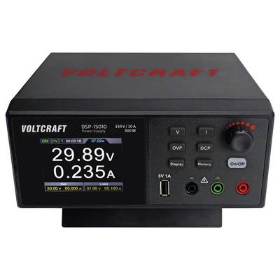 Voltcraft DSP-15010 Netzteil zeigt '29.89V' und '0.235A' auf dem Display. Zu den Funktionen gehören Leistungs-, Spannungs- und Stromregler.