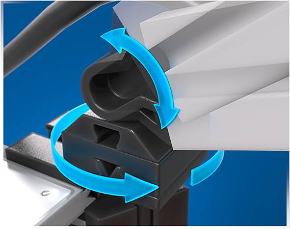 Eine Detailaufnahme eines Zahnraddiagramms mit blauen Pfeilen, die die Rotationsbewegung zeigen und mechanische Bewegung veranschaulichen.