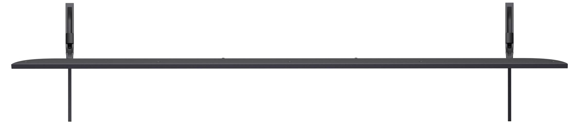 Ein schwarzes schwebendes Regal, gestützt von zwei vertikalen Halterungen.