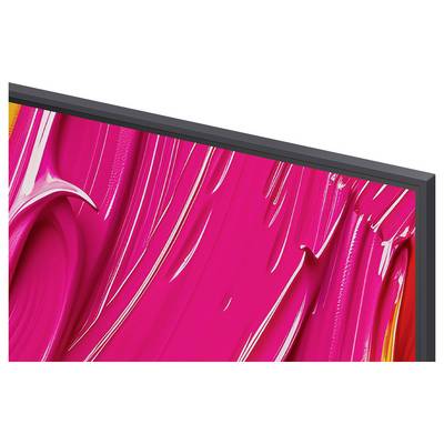 Ein lebhaftes abstraktes Gemälde auf einer rechteckigen Leinwand in Pink und Orange, das von kühnen, fließenden Pinselstrichen geprägt ist.