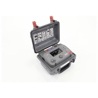 Ein tragbares elektrisches Prüfgerät mit Display und Bedienknöpfen in einem robusten Gehäuse, das verschiedene Messmöglichkeiten für Felddiagnosen anzeigt.