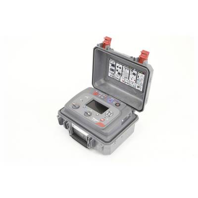Ein tragbares, graues elektronisches Gerät mit einem Bildschirm und mehreren Tasten, in einem Schutzgehäuse untergebracht, das zur Prüfung elektrischer Systeme verwendet wird.
