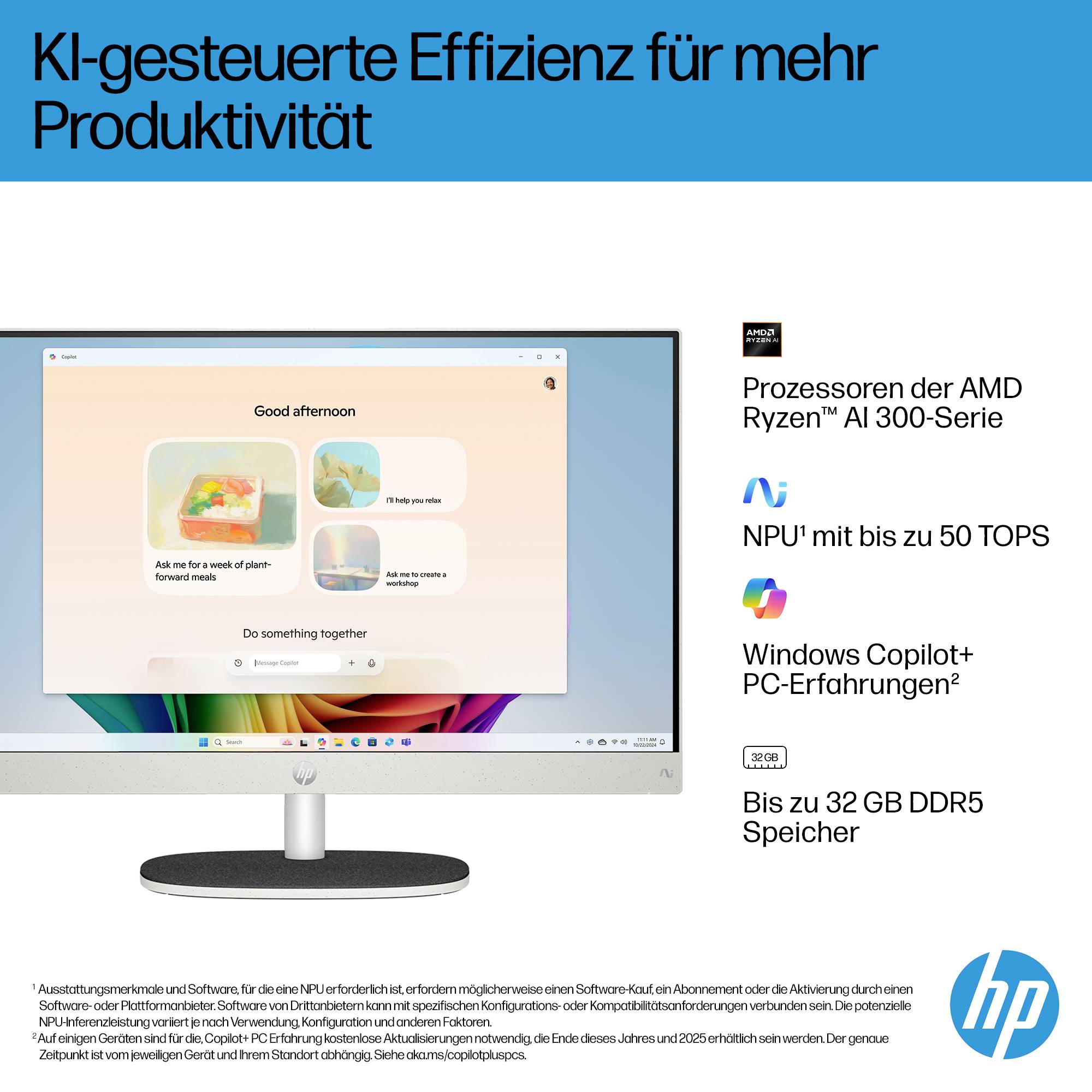 Ein Monitor zeigt eine Benutzeroberfläche mit Benachrichtigungen und Optionen, daneben werden technische Daten eines Computersystems angezeigt.