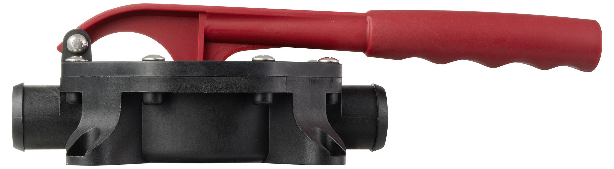 Schwarz-roter Rohrabschneider mit Hebelgriff, verwendet zum Schneiden von Rohren bei Klempner- oder Bauarbeiten.