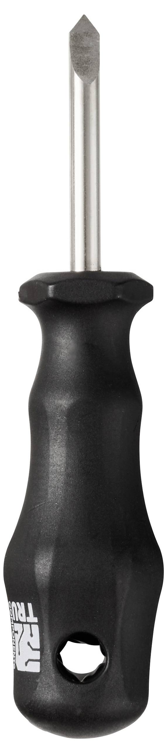 Ein schwarzgriffiger manueller Schraubendreher mit Kreuzschliff, der für den allgemeinen Gebrauch zum Festziehen oder Lösen von Schrauben konzipiert ist.