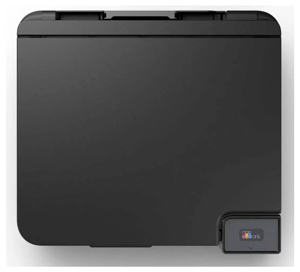 Das Bild zeigt eine Draufsicht des digitalen Bedienfelds eines schwarzen Heißluftfryers mit farbcodierter Anzeige, die darauf hindeutet, dass er wahrscheinlich ausgeschaltet ist.