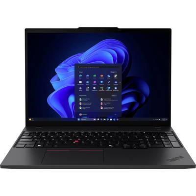 Ein Laptop, der den Windows 11 Startbildschirm mit verschiedenen App-Symbolen zeigt. Der Hintergrund präsentiert das blaue Windows Wirbel-Design.