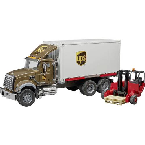 Bruder 02828 MACK Granite UPS Logistik-LKW mit Mitnahmestapler