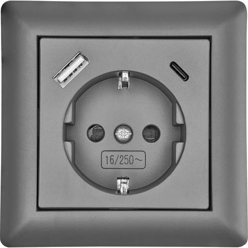 LEDmaxx USB2203 Schutzkontakt-Steckdose Anthrazit
