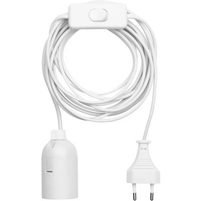 Ein weißes Pendelleuchten-Kordset mit Stecker und Schalter, ordentlich aufgewickelt.